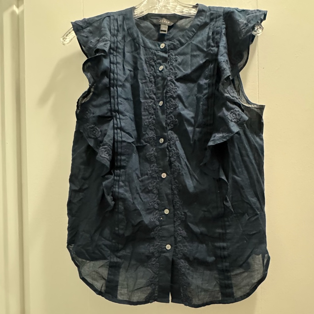 J.Crew Flutter Sleeve Button Front Blouse with Embroidery | Size 4